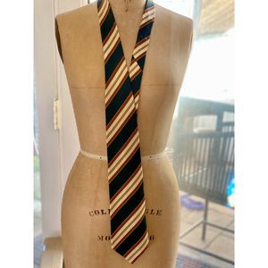 VTG Giorgio Armani Hand Made in Italy Green Cream Orange Stripe Tie Logo Lining